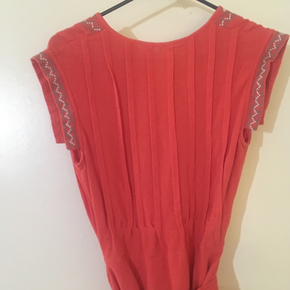 Free People Embroidered Mini Wrap Dress Papaya - Picture 5 of 6